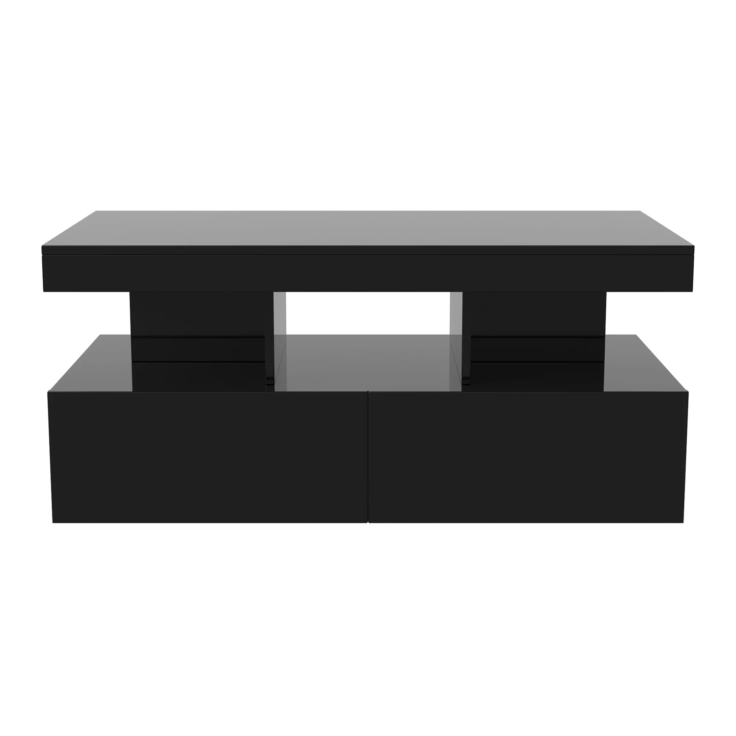 Couchtisch, Sofatisch, Moderner Wohnzimmertisch mit LED-Beleuchtung, mit Schubladen, Schwarz