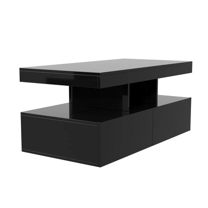 Couchtisch, Sofatisch, Moderner Wohnzimmertisch mit LED-Beleuchtung, mit Schubladen, Schwarz