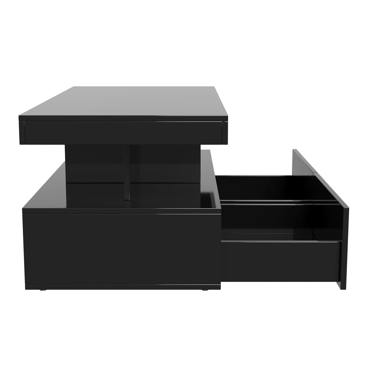 Couchtisch, Sofatisch, Moderner Wohnzimmertisch mit LED-Beleuchtung, mit Schubladen, Schwarz
