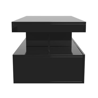 Couchtisch, Sofatisch, Moderner Wohnzimmertisch mit LED-Beleuchtung, mit Schubladen, Schwarz