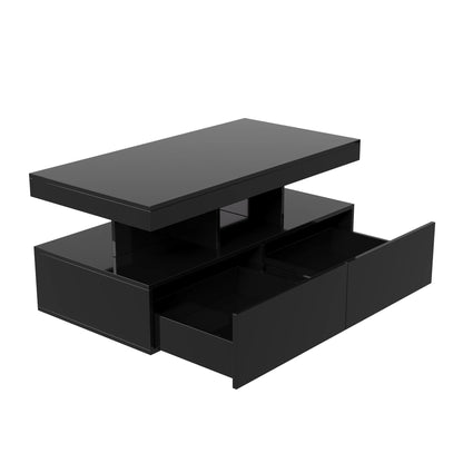 Couchtisch, Sofatisch, Moderner Wohnzimmertisch mit LED-Beleuchtung, mit Schubladen, Schwarz
