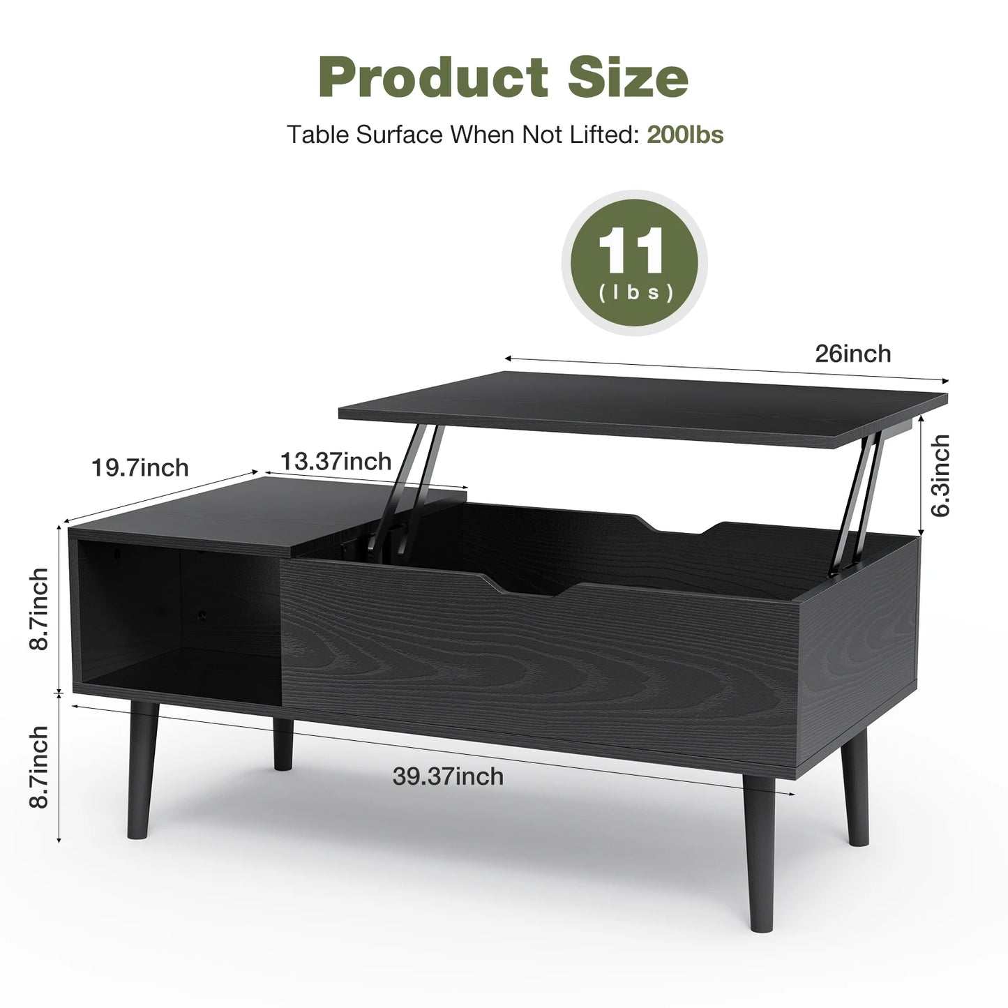 Lift Top Couchtische für Wohnzimmer 39,37"x19,7" Schreibtisch Tee Holz Esstische Verstellbare Ablagefläche Einfaches Anheben oder Absenken