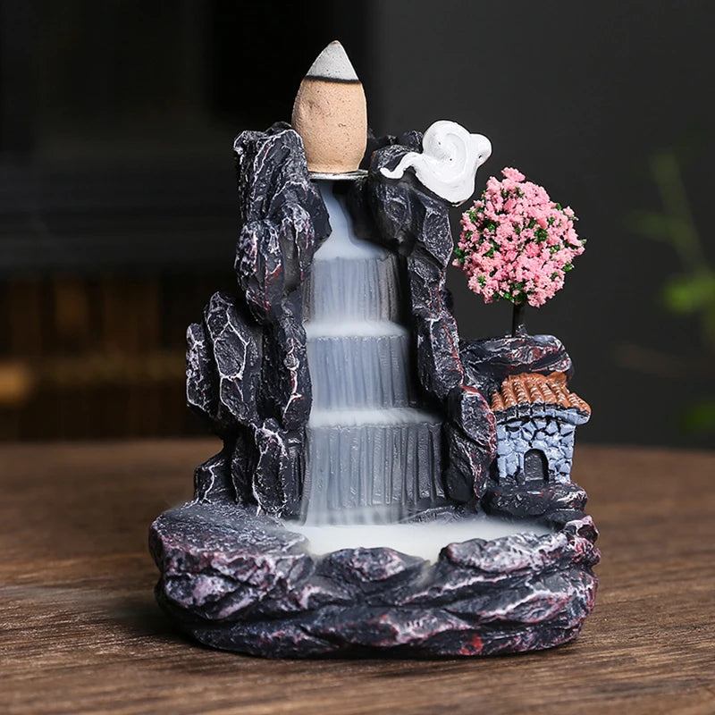 Kreativer Räucherstäbchenhalter aus fließendem Harz im Hochgebirge, Wasserfall-Räuchergefäß, Heim- und Innendekor, Aromatherapie-Ornament