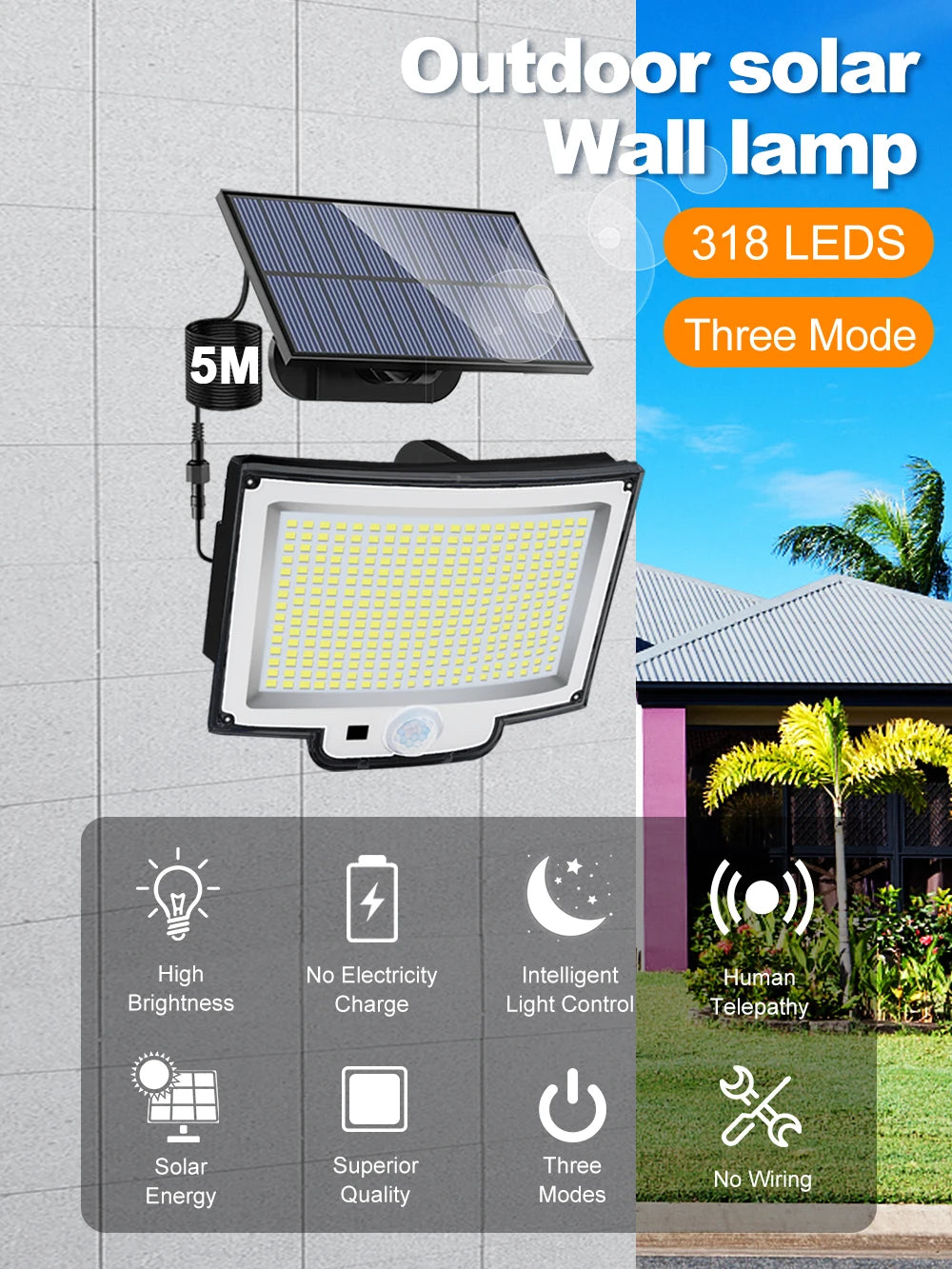 Solarleuchte für den Außenbereich, 328/348 LEDs, integrierter superheller Bewegungssensor, starke Leistung, IP65 wasserdicht, 3 Betriebsmodi, Gartenwand