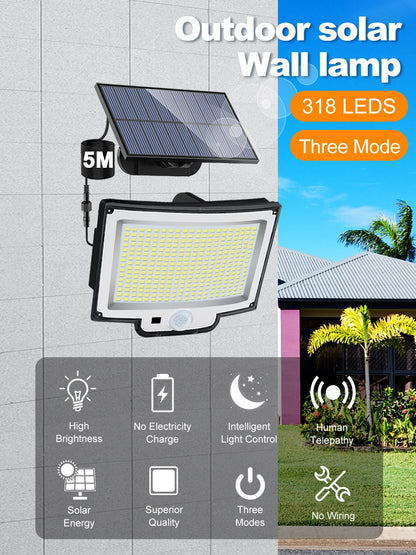 Solarleuchte für den Außenbereich, 328/348 LEDs, integrierter superheller Bewegungssensor, starke Leistung, IP65 wasserdicht, 3 Betriebsmodi, Gartenwand