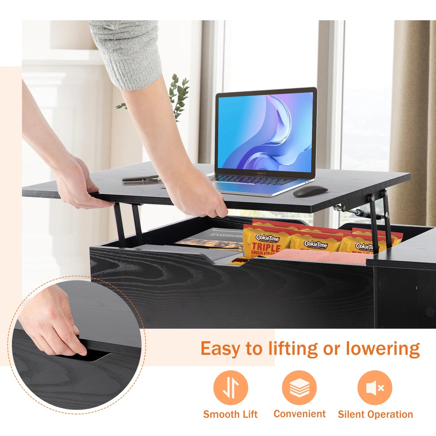 Lift Top Couchtische für Wohnzimmer 39,37"x19,7" Schreibtisch Tee Holz Esstische Verstellbare Ablagefläche Einfaches Anheben oder Absenken