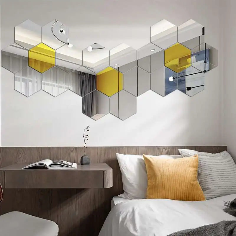 3D Hexagon Spiegel Wandaufkleber TV Hintergrund Wohnzimmer Aufkleber Wanddekor Schlafzimmer Badezimmer Wohnkultur