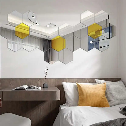 3D Hexagon Spiegel Wandaufkleber TV Hintergrund Wohnzimmer Aufkleber Wanddekor Schlafzimmer Badezimmer Wohnkultur