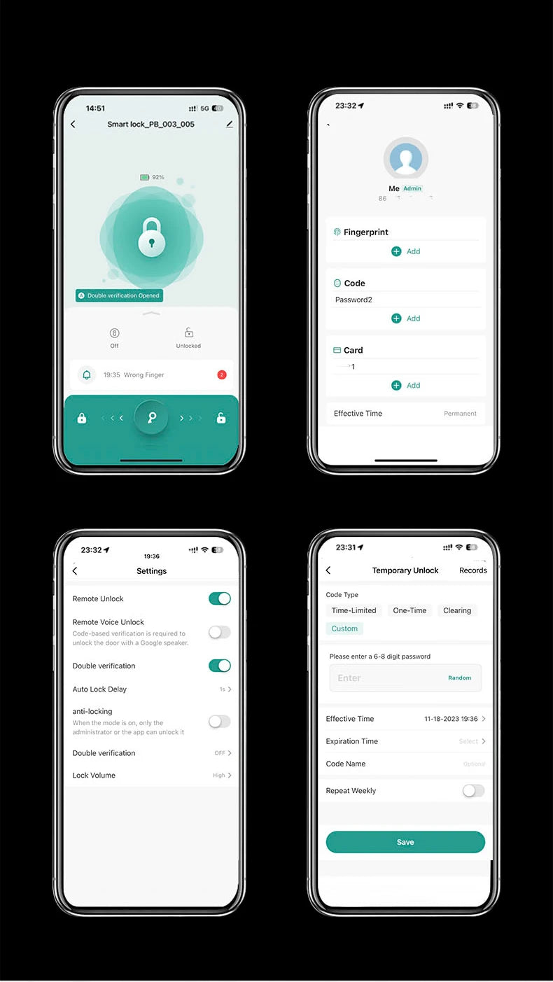 Intelligentes Fingerabdruck-Türschloss, digitales elektronisches Schloss mit Passwort/Schlüssel/IC-Karte/Smart Life/Tuya-App-Entsperren