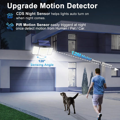 Solarleuchte für den Außenbereich, 328/348 LEDs, integrierter superheller Bewegungssensor, starke Leistung, IP65 wasserdicht, 3 Betriebsmodi, Gartenwand