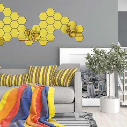 3D Hexagon Spiegel Wandaufkleber TV Hintergrund Wohnzimmer Aufkleber Wanddekor Schlafzimmer Badezimmer Wohnkultur
