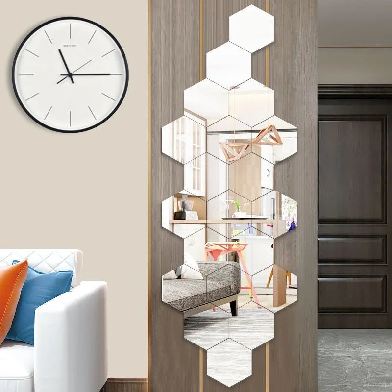 3D Hexagon Spiegel Wandaufkleber TV Hintergrund Wohnzimmer Aufkleber Wanddekor Schlafzimmer Badezimmer Wohnkultur