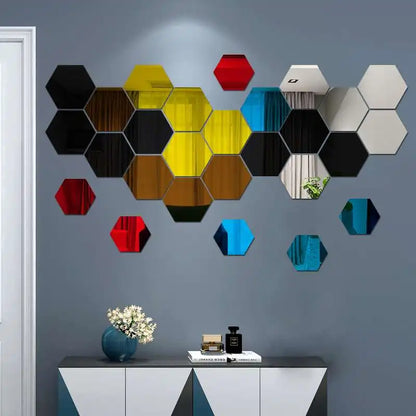 3D Hexagon Spiegel Wandaufkleber TV Hintergrund Wohnzimmer Aufkleber Wanddekor Schlafzimmer Badezimmer Wohnkultur