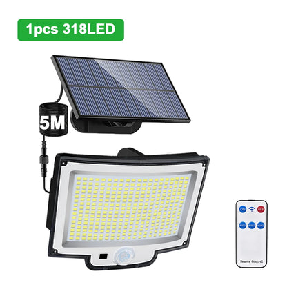 Solarleuchte für den Außenbereich, 328/348 LEDs, integrierter superheller Bewegungssensor, starke Leistung, IP65 wasserdicht, 3 Betriebsmodi, Gartenwand