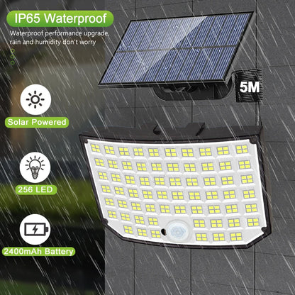 Solarleuchte für den Außenbereich, 328/348 LEDs, integrierter superheller Bewegungssensor, starke Leistung, IP65 wasserdicht, 3 Betriebsmodi, Gartenwand