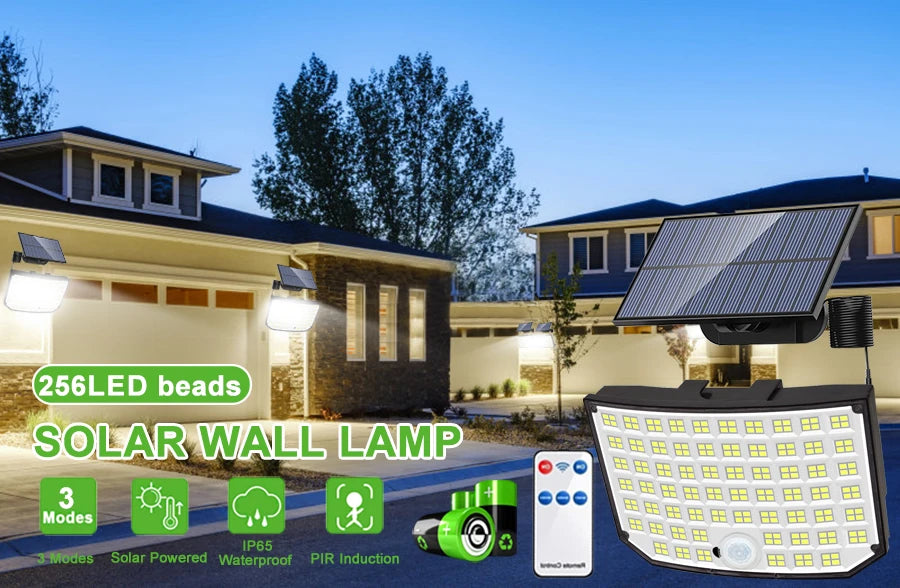 Solarleuchte für den Außenbereich, 328/348 LEDs, integrierter superheller Bewegungssensor, starke Leistung, IP65 wasserdicht, 3 Betriebsmodi, Gartenwand