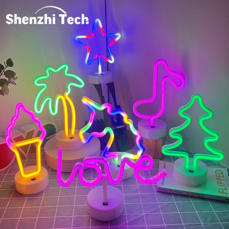 Neon-Schilder mit Sockel, Batterie oder USB, Heimdekoration