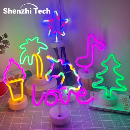 Neon-Schilder mit Sockel, Batterie oder USB, Heimdekoration