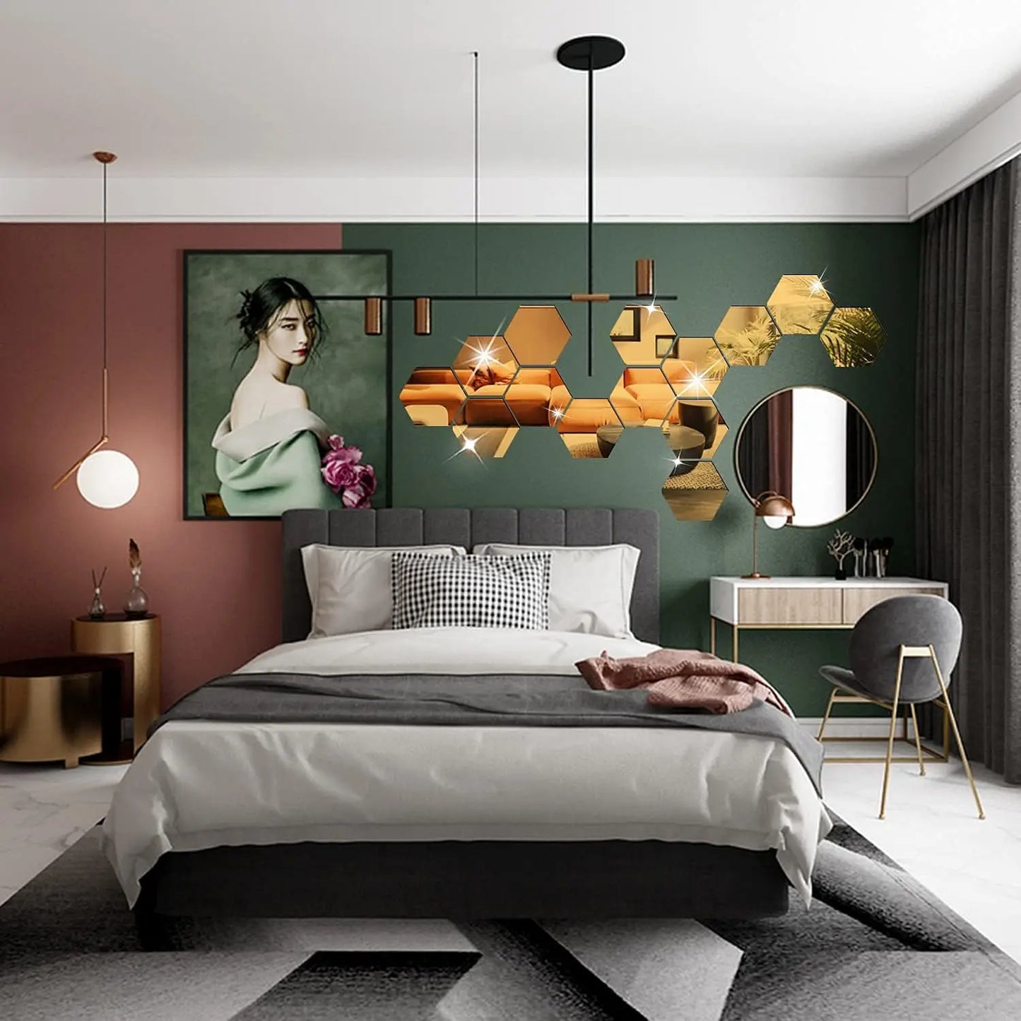 3D Hexagon Spiegel Wandaufkleber TV Hintergrund Wohnzimmer Aufkleber Wanddekor Schlafzimmer Badezimmer Wohnkultur