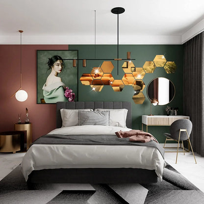 3D Hexagon Spiegel Wandaufkleber TV Hintergrund Wohnzimmer Aufkleber Wanddekor Schlafzimmer Badezimmer Wohnkultur