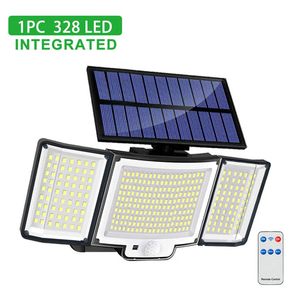 Solarleuchte für den Außenbereich, 328/348 LEDs, integrierter superheller Bewegungssensor, starke Leistung, IP65 wasserdicht, 3 Betriebsmodi, Gartenwand