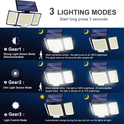 Solarleuchte für den Außenbereich, 328/348 LEDs, integrierter superheller Bewegungssensor, starke Leistung, IP65 wasserdicht, 3 Betriebsmodi, Gartenwand