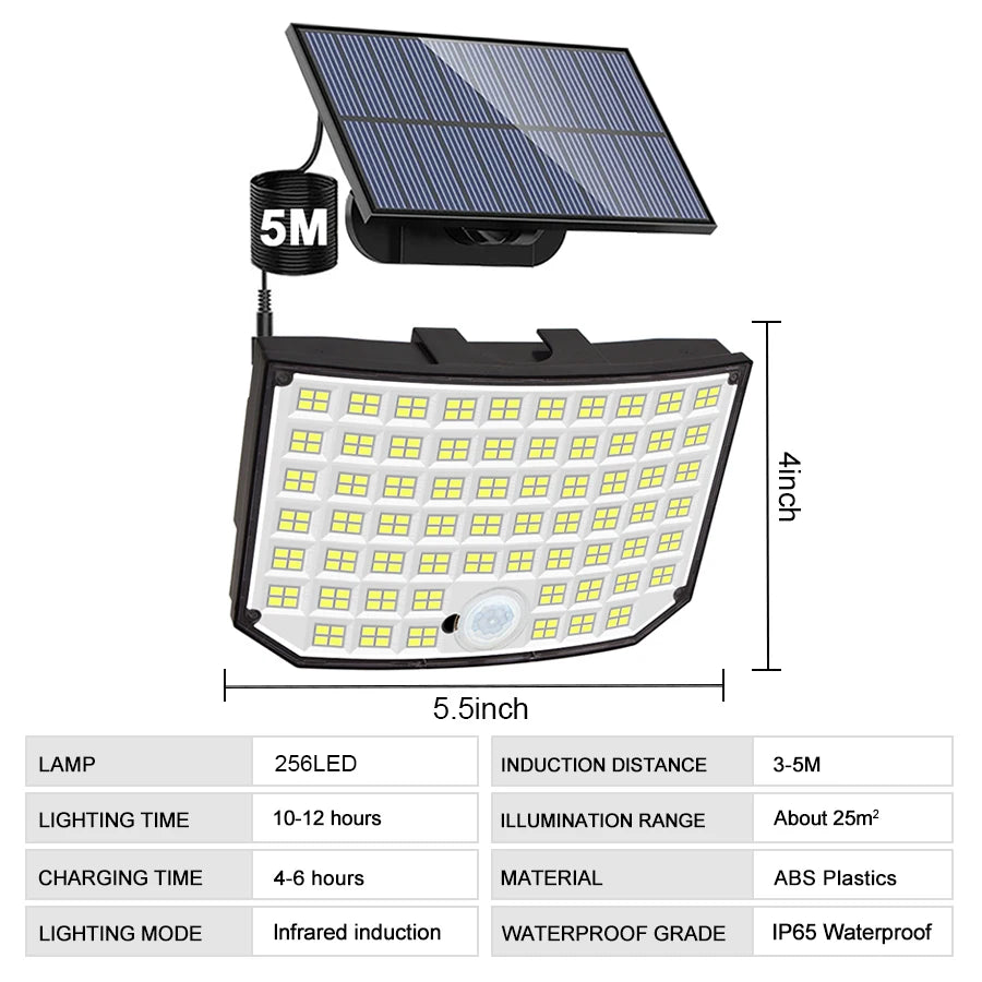 Solarleuchte für den Außenbereich, 328/348 LEDs, integrierter superheller Bewegungssensor, starke Leistung, IP65 wasserdicht, 3 Betriebsmodi, Gartenwand