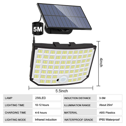 Solarleuchte für den Außenbereich, 328/348 LEDs, integrierter superheller Bewegungssensor, starke Leistung, IP65 wasserdicht, 3 Betriebsmodi, Gartenwand
