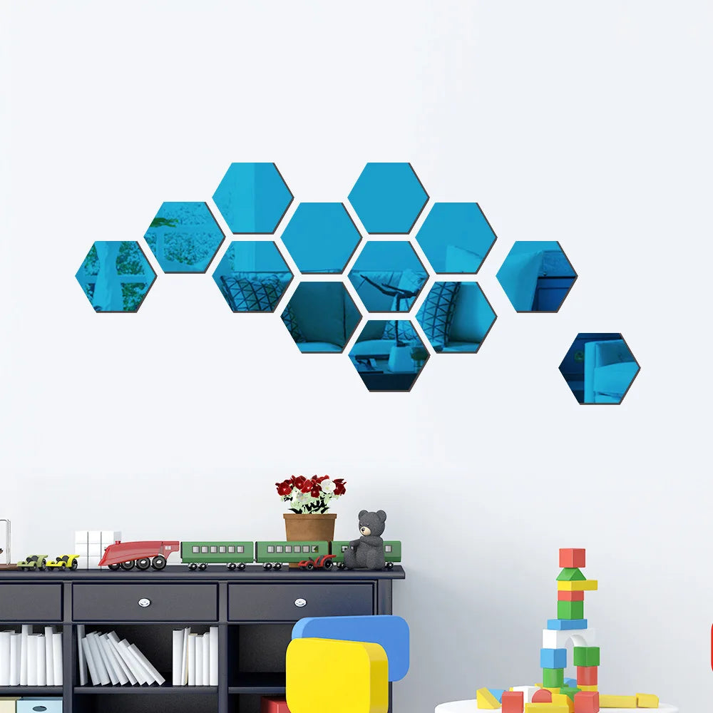 3D Hexagon Spiegel Wandaufkleber TV Hintergrund Wohnzimmer Aufkleber Wanddekor Schlafzimmer Badezimmer Wohnkultur