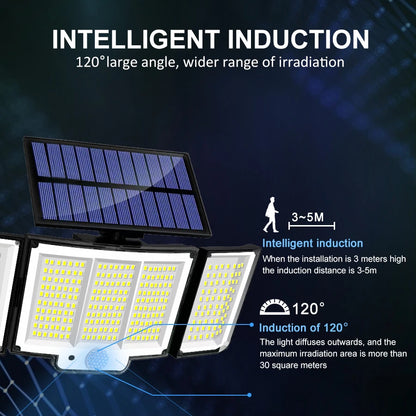Solarleuchte für den Außenbereich, 328/348 LEDs, integrierter superheller Bewegungssensor, starke Leistung, IP65 wasserdicht, 3 Betriebsmodi, Gartenwand