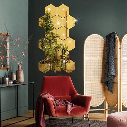 3D Hexagon Spiegel Wandaufkleber TV Hintergrund Wohnzimmer Aufkleber Wanddekor Schlafzimmer Badezimmer Wohnkultur