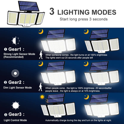 Solarleuchte für den Außenbereich, 328/348 LEDs, integrierter superheller Bewegungssensor, starke Leistung, IP65 wasserdicht, 3 Betriebsmodi, Gartenwand