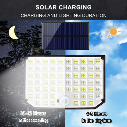 Solarleuchte für den Außenbereich, 328/348 LEDs, integrierter superheller Bewegungssensor, starke Leistung, IP65 wasserdicht, 3 Betriebsmodi, Gartenwand