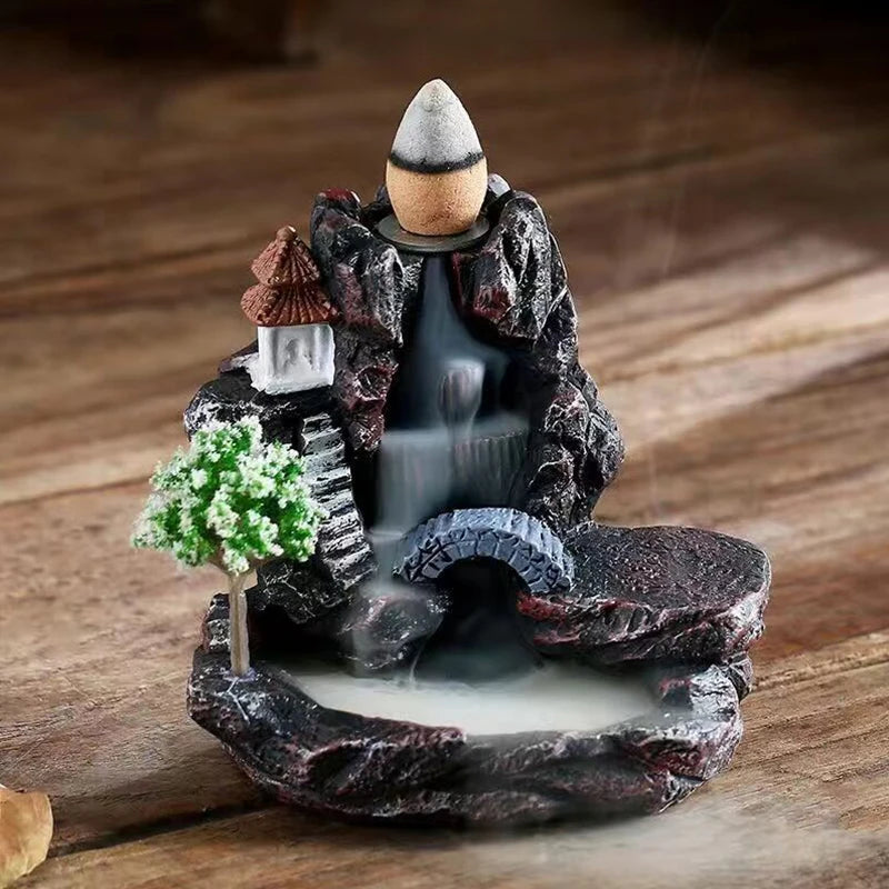 Kreativer Räucherstäbchenhalter aus fließendem Harz im Hochgebirge, Wasserfall-Räuchergefäß, Heim- und Innendekor, Aromatherapie-Ornament