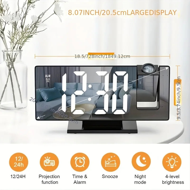 Spiegel multifunktionaler Projektionswecker Intelligente Leuchtuhr Schlafzimmer Großbild-Projektionsuhr