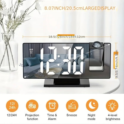 Spiegel multifunktionaler Projektionswecker Intelligente Leuchtuhr Schlafzimmer Großbild-Projektionsuhr