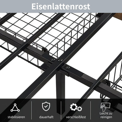 160×200 cm Polsterbett, Bettkastenbett mit LED-Kopfteil und USB-Anschluss, mit 4 Schubladen und Metallbettrahmen
