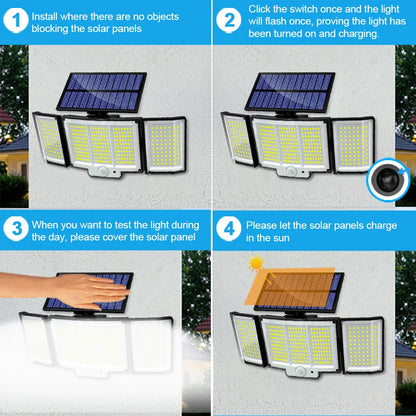 Solarleuchte für den Außenbereich, 328/348 LEDs, integrierter superheller Bewegungssensor, starke Leistung, IP65 wasserdicht, 3 Betriebsmodi, Gartenwand